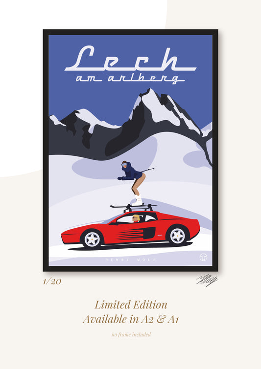 Lech am Arlberg - Ferrari Testarossa Print Mockup - Henri Wolf Design