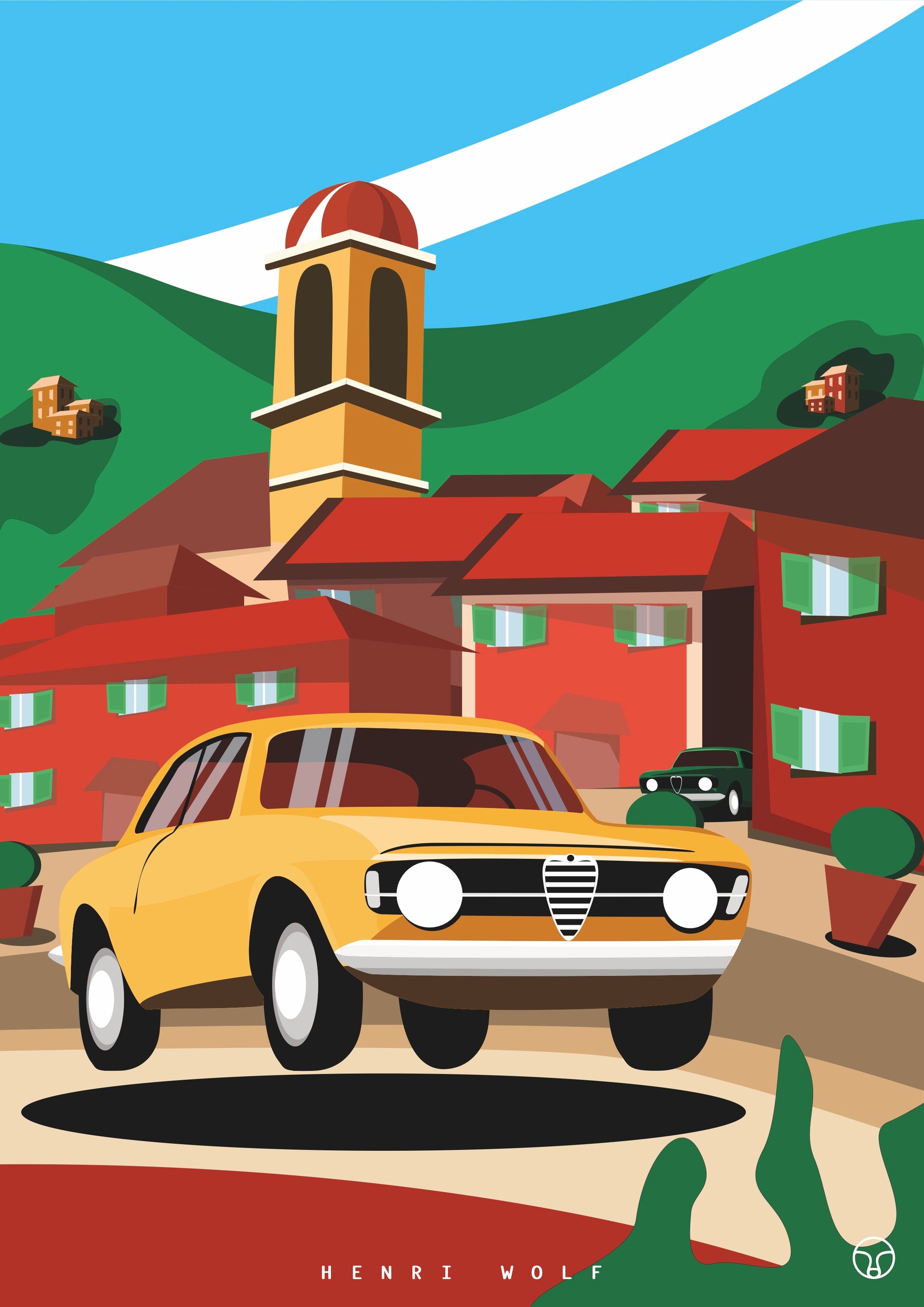 Alfa Romeo 1300 GT Villefranche - Riviera Car Art Print