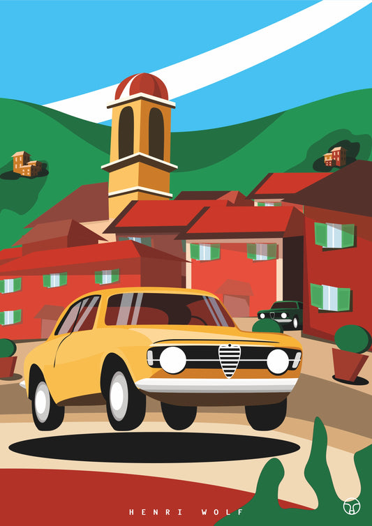 Alfa Romeo 1300 GT Villefranche - Riviera Car Art Print