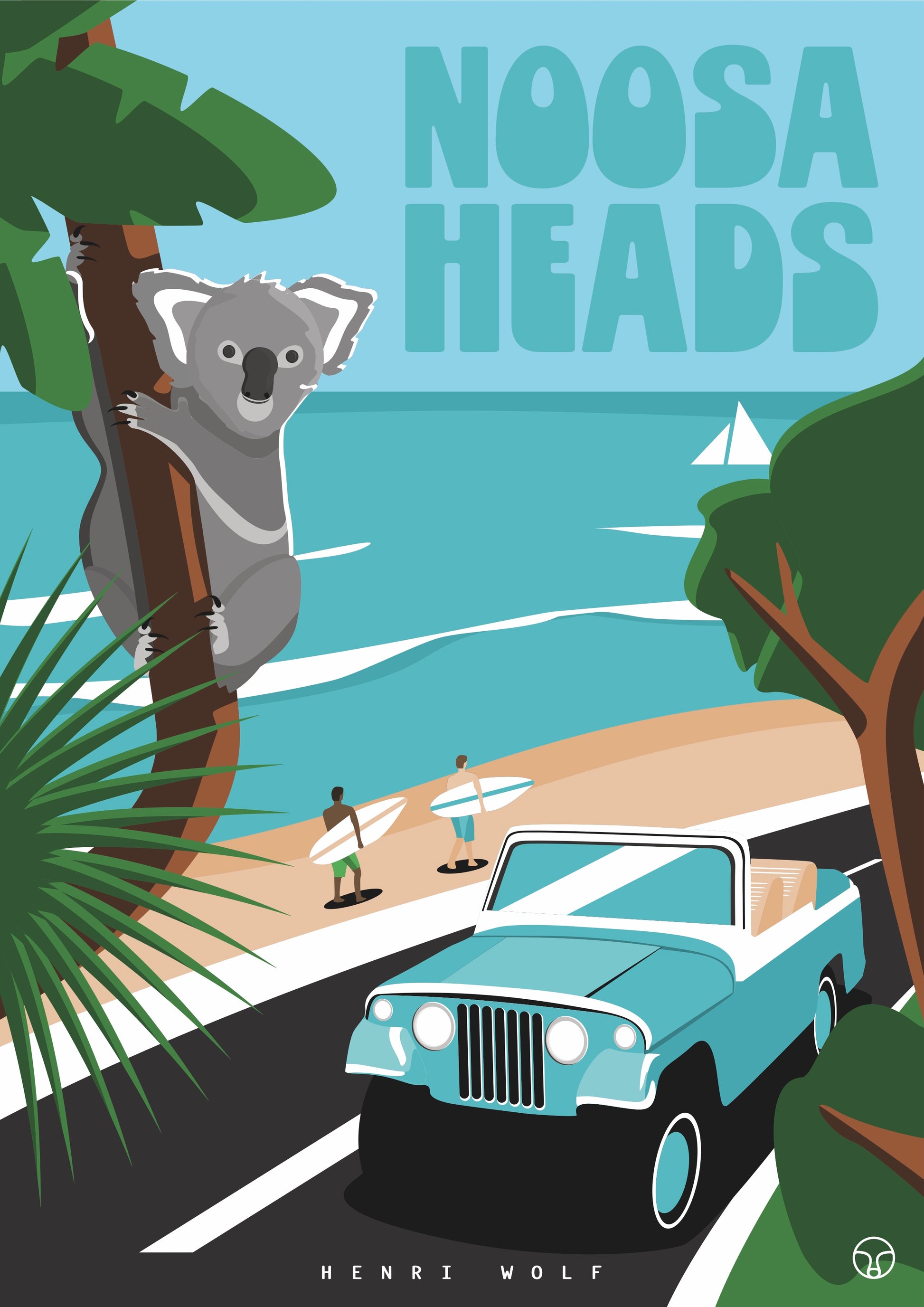 Noosa Heads Jeep Koala - Australian Adventure Art Print