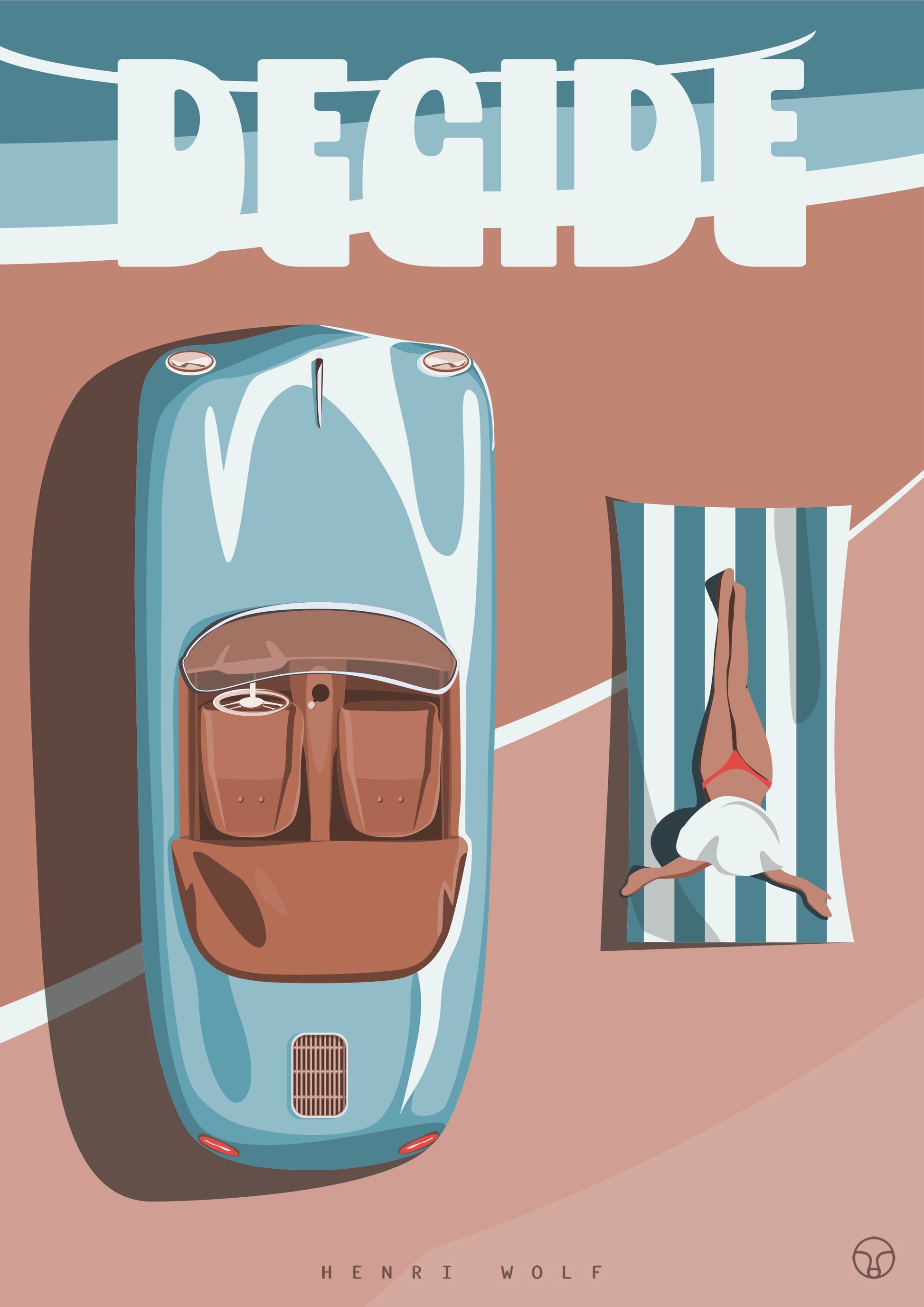 Porsche 356 Beach Decide - Classic Car Art Print