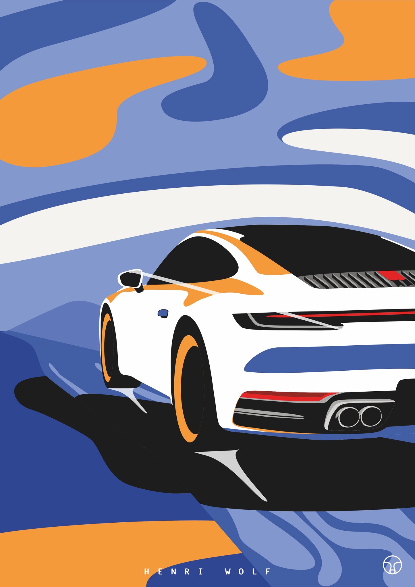 Porsche 992 Blue Orange - Modern Car Art Print