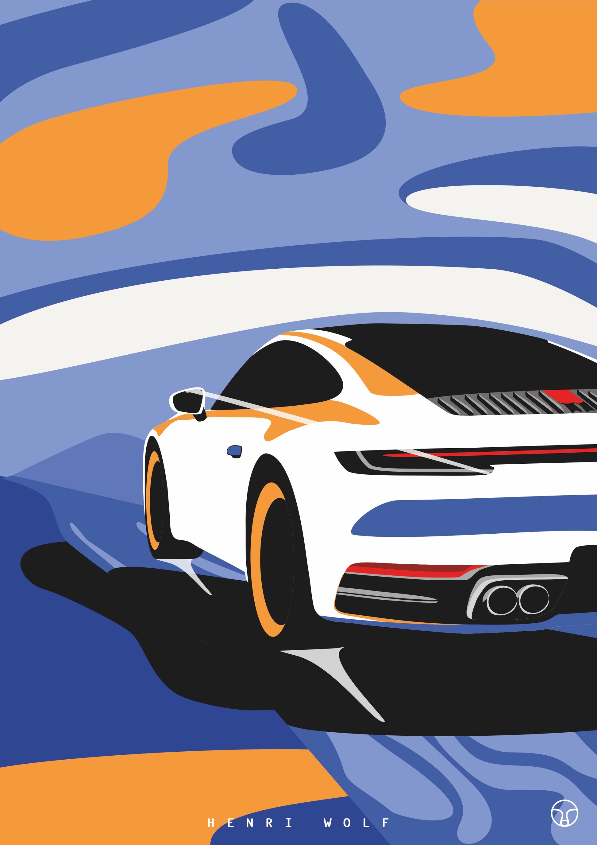 Porsche 992 Blue Orange - Modern Car Art Print