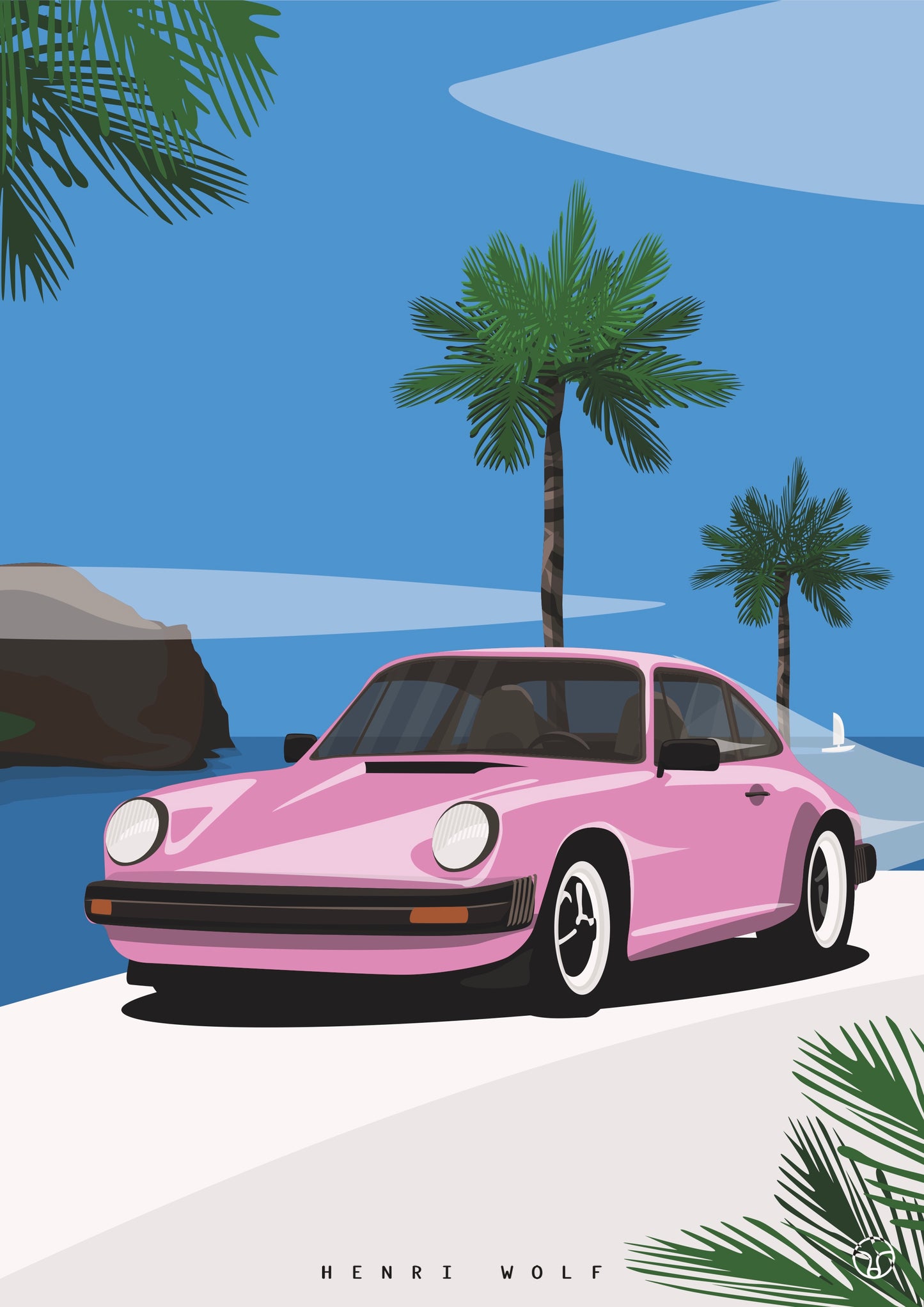 Porsche Mallorca Summer Lane - Mediterranean Car Art Print